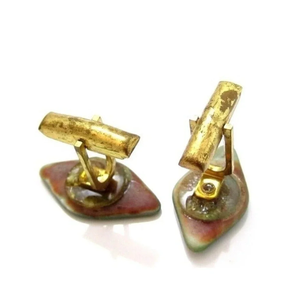 Vintage Old Green‎ Abalone Shell Gold Toned Cufflinks